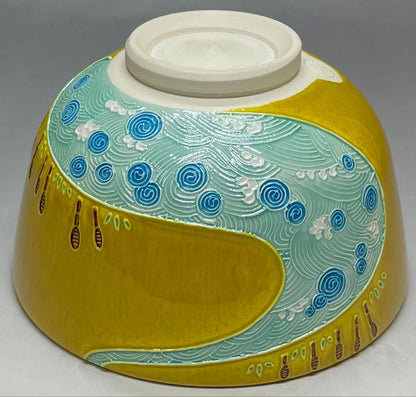 Haru no Ogawa Kochi-yaki Chawan by Nakamura Suiran — Spring River Tea Bowl