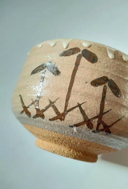 Takemura Rizaemon — E-Karatsu Tea Bowl with Pine Iron Painting and Dripping White Glaze