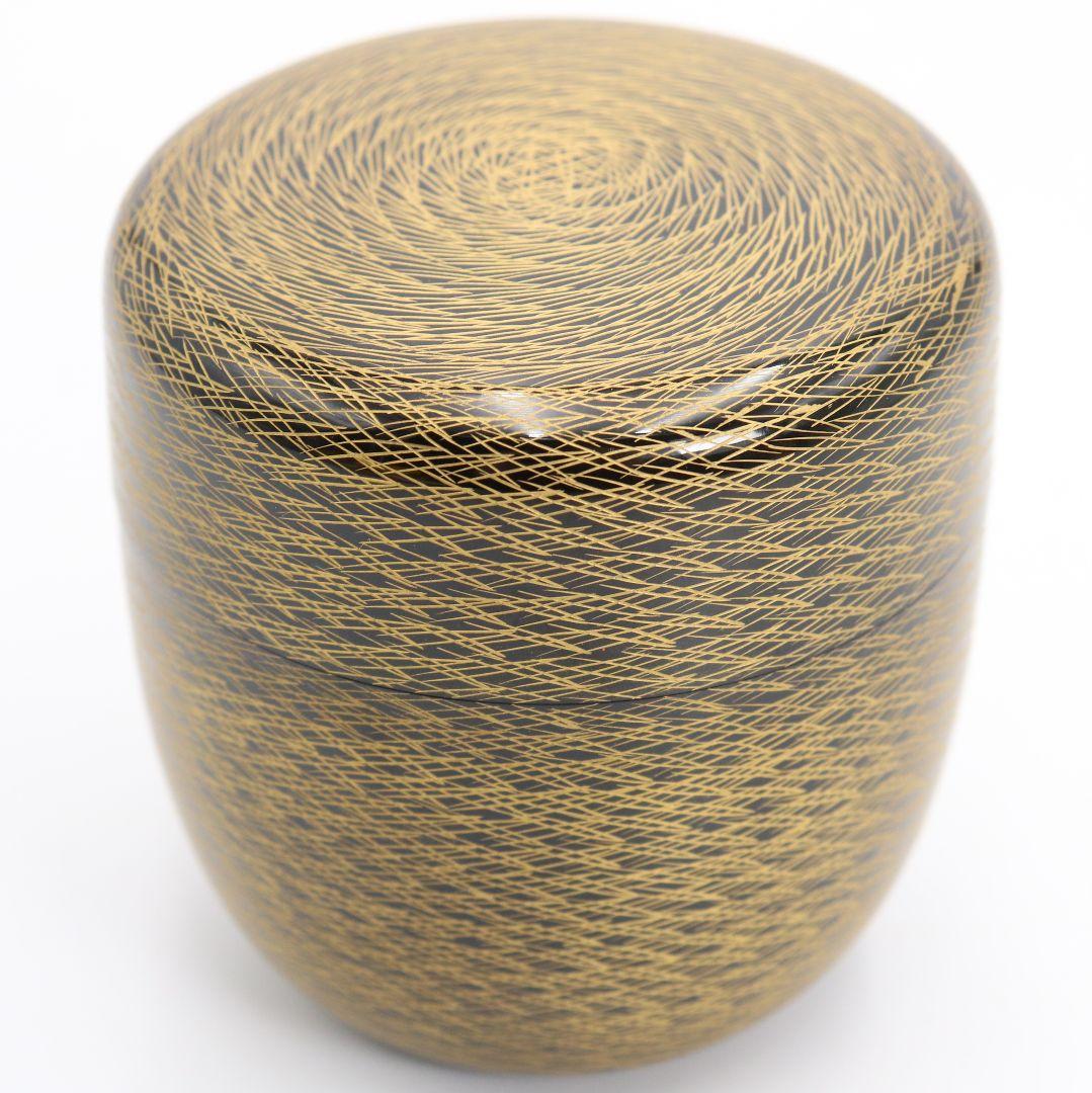 Yamazaki Tatsuji Matsuba Chinkin Chū-Natsume — Wajima-nuri Gold Pine Needle Tea Caddy
