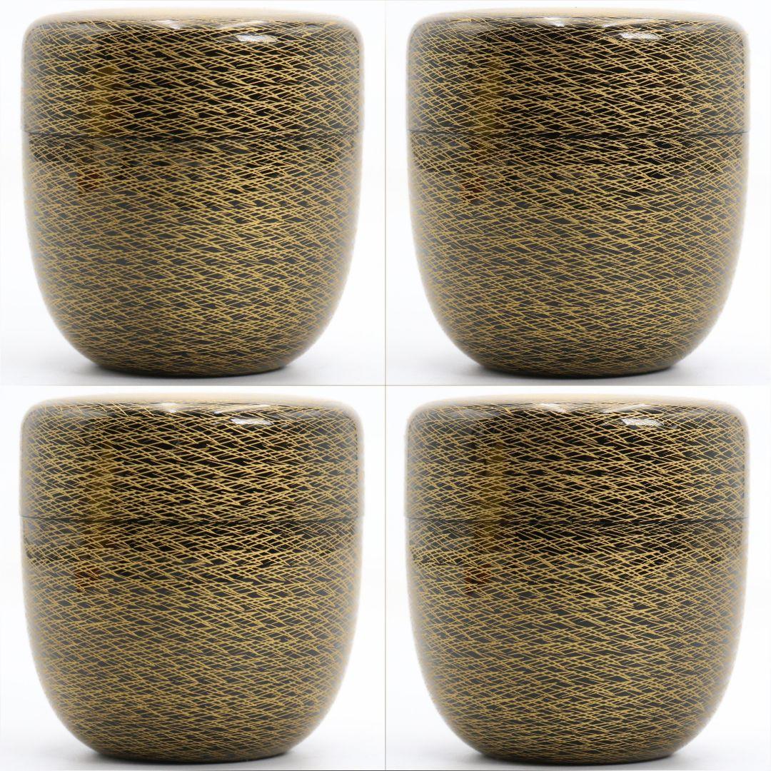 Yamazaki Tatsuji Matsuba Chinkin Chū-Natsume — Wajima-nuri Gold Pine Needle Tea Caddy