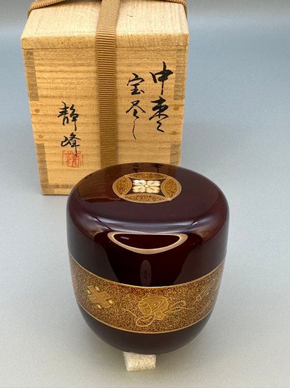 Takara-zukushi Natsume by Oya Yoshio – Japanese Tea Caddy – Treasure Makie – Japan