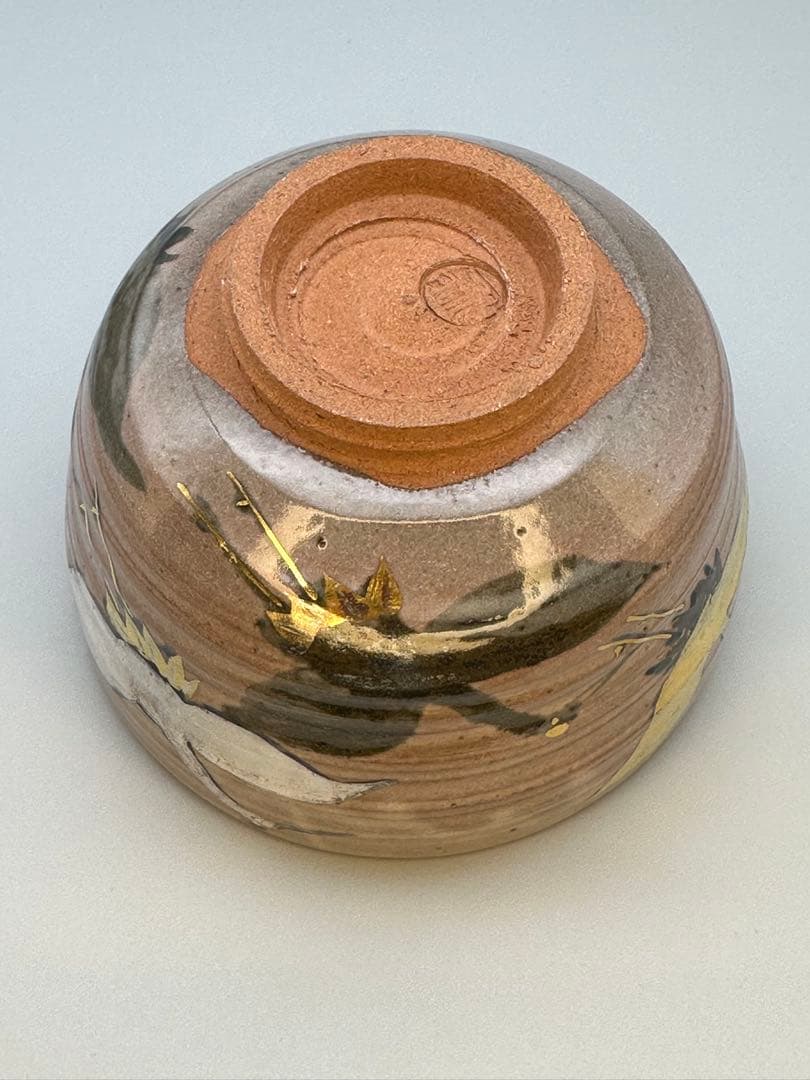 Kenzan-Style Crane Tea Bowl by Tanaka Juho - Gold Silver Pine Chawan with Signed Box