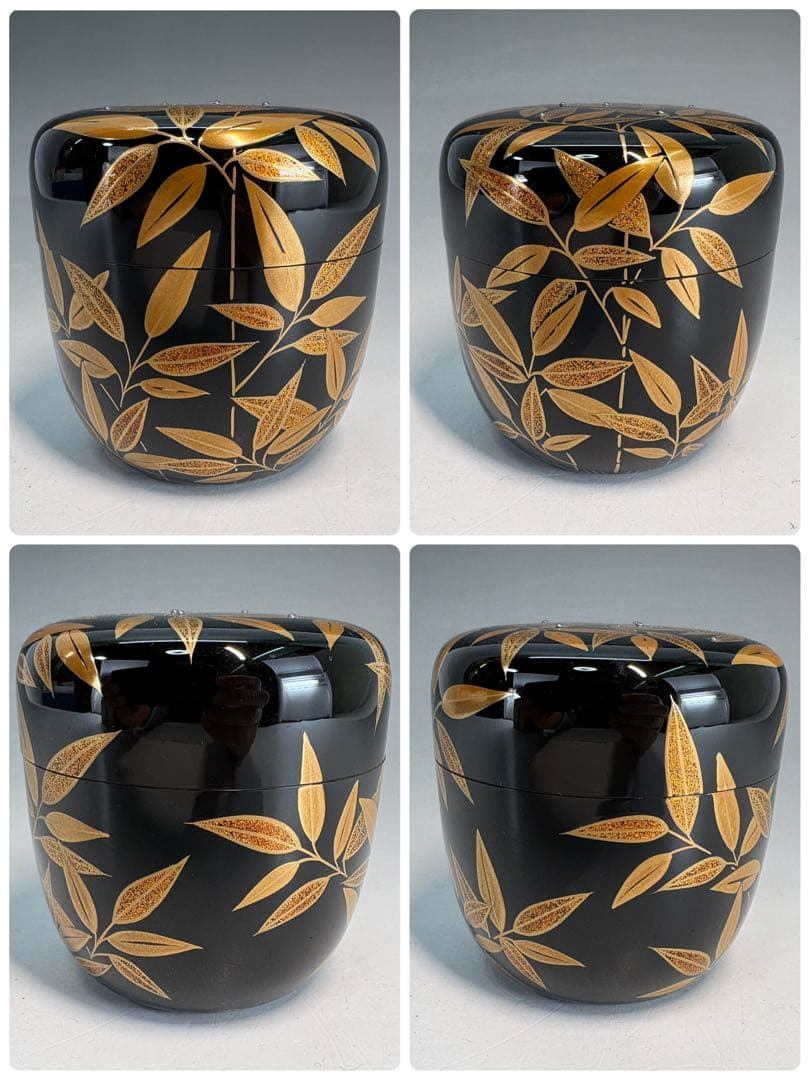 Tada Chuun | Sasa-tsuyu Maki-e Chu-Natsume — Black Lacquer Tea Caddy with Bamboo Dew