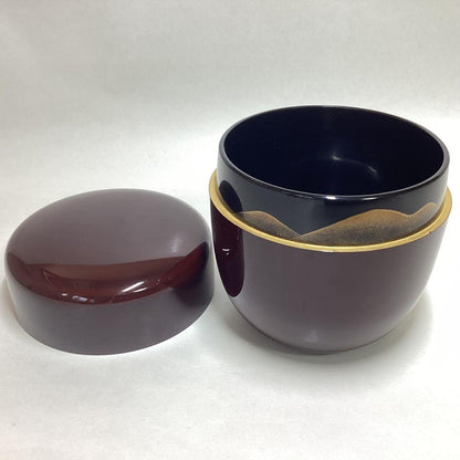 Japanese Tamenuri Lacquer Natsume Tea Caddy with Kyoraku Maki-e Landscape, Signed Nakamura Soetsu, Kyoto Urushi Art with Tomobako
