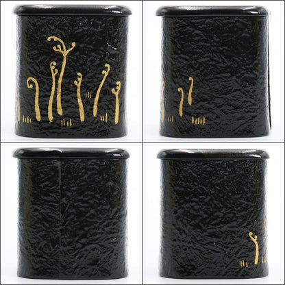 Black Ikkan-bari Yoshinoyama Maki-e Tea Caddy by Nakamura Soetsu with Signed Box