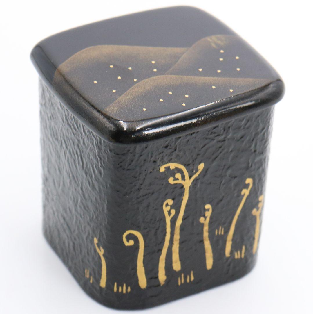 Black Ikkan-bari Yoshinoyama Maki-e Tea Caddy by Nakamura Soetsu with Signed Box