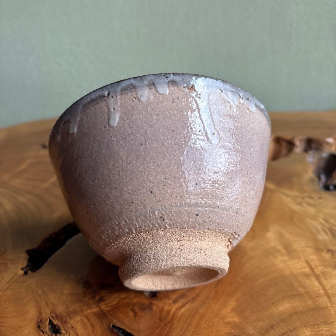 Tea Bowl by Mikami Takeshi | White Glaze Drip | Pink Clay Body | Wide Open Chawan with Signed Box