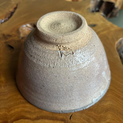 Tea Bowl by Mikami Takeshi | White Glaze Drip | Pink Clay Body | Wide Open Chawan with Signed Box