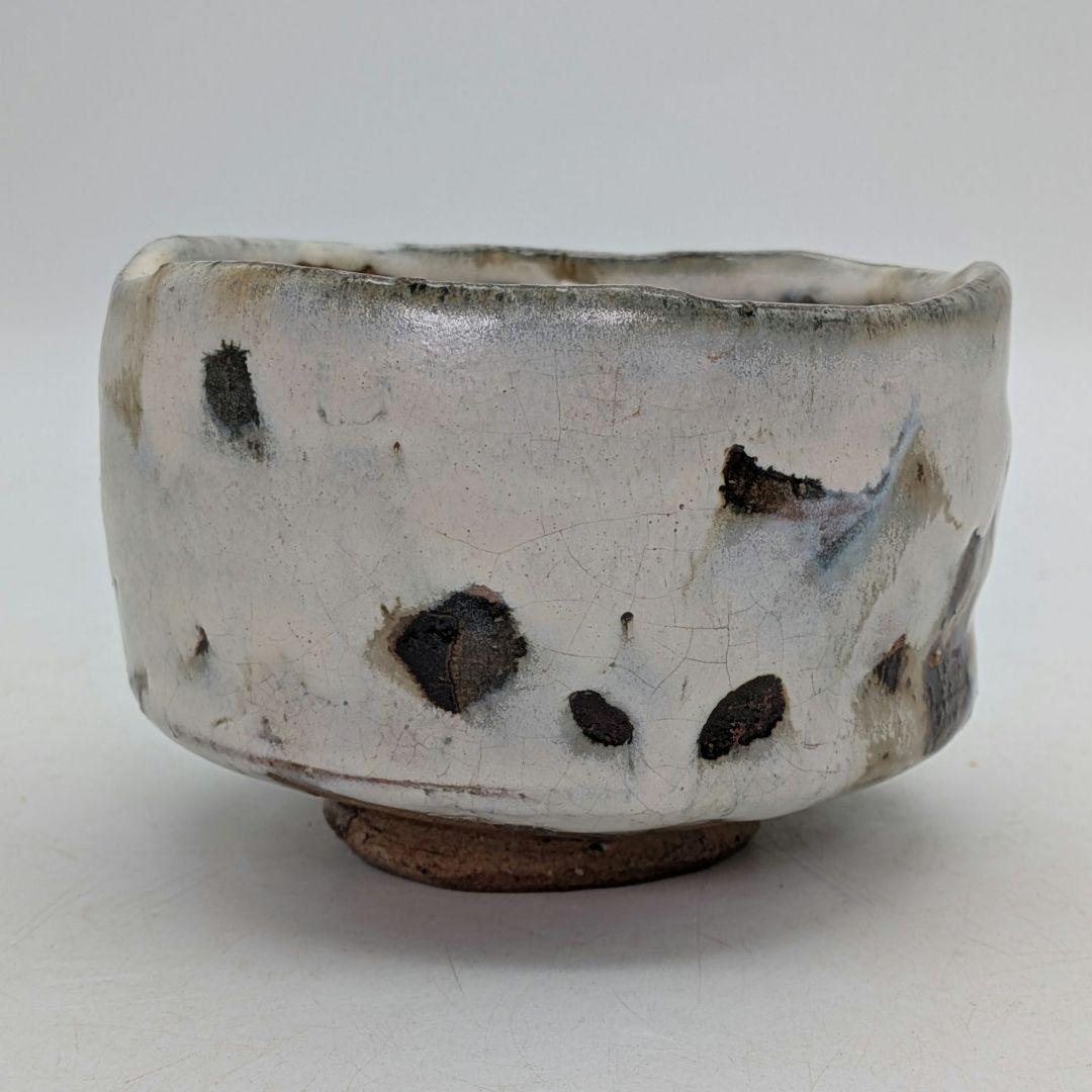 Mino Nezumi-Shino Chawan — Iron & Indigo Landscape on White Glaze