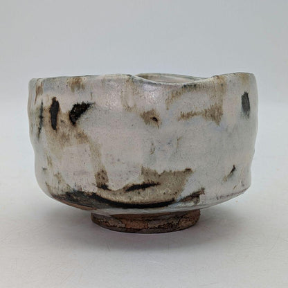 Mino Nezumi-Shino Chawan — Iron & Indigo Landscape on White Glaze