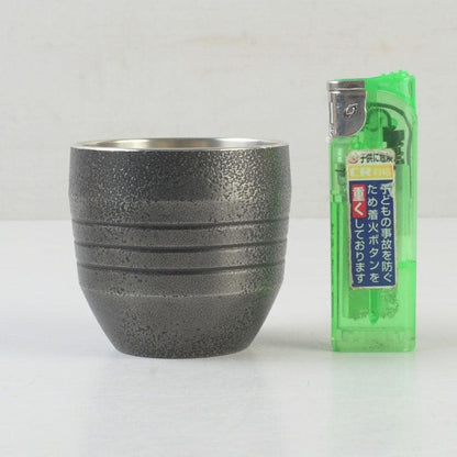 Tin Guinomi Sake Cup by Nakamura Kouzan — Ishime Textured Pewter Vessel, Signed Box