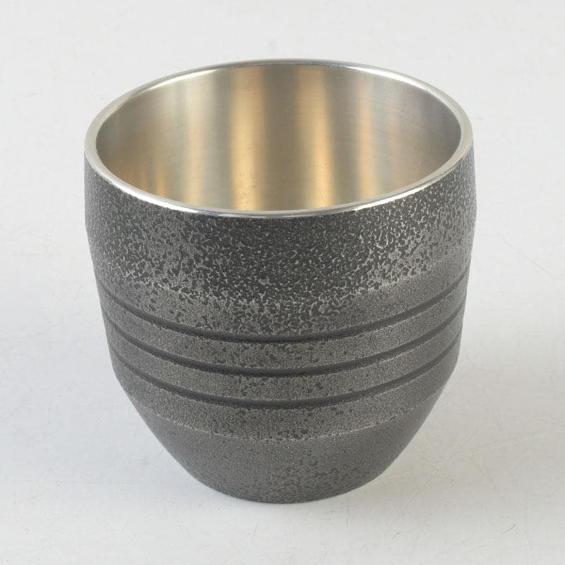 Tin Guinomi Sake Cup by Nakamura Kouzan — Ishime Textured Pewter Vessel, Signed Box