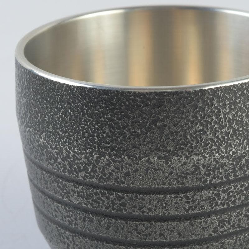 Tin Guinomi Sake Cup by Nakamura Kouzan — Ishime Textured Pewter Vessel, Signed Box