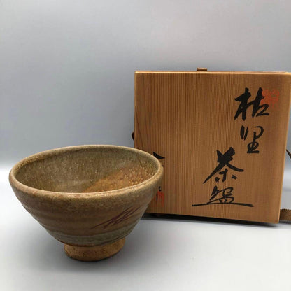 Irabo Akae Tea Bowl "Kareno" by Suzuki Hachiro - Seto Ware Chawan with Iron Painted Reeds