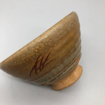 Irabo Akae Tea Bowl "Kareno" by Suzuki Hachiro - Seto Ware Chawan with Iron Painted Reeds