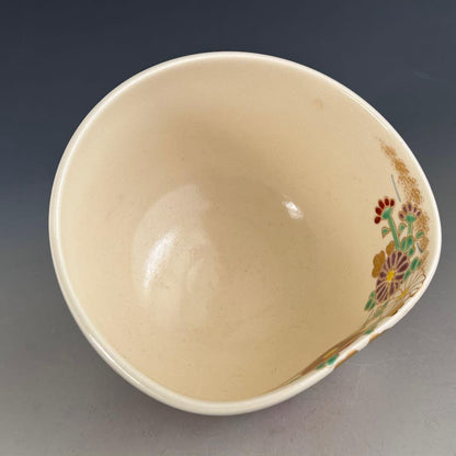 Iro-e Chrysanthemum Fence Chawan by Minamiguchi Kansui Kyoyaki Full Set