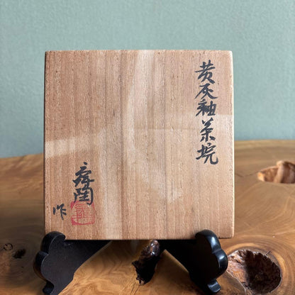 Yellow Ash Glaze Matcha Bowl by Kato Shunto — Seto Kiln, Signed Tomobako