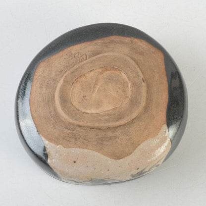 Kato Sakusuke Black Oribe Tea Bowl — Flower Cutout Design, Signed Box