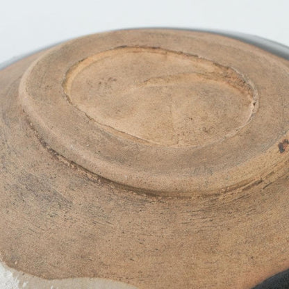 Kato Sakusuke Black Oribe Tea Bowl — Flower Cutout Design, Signed Box