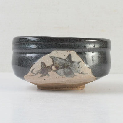 Kato Sakusuke Black Oribe Tea Bowl — Flower Cutout Design, Signed Box