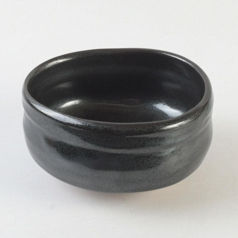 Kato Sakusuke Black Oribe Tea Bowl — Flower Cutout Design, Signed Box