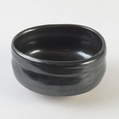 Kato Sakusuke Black Oribe Tea Bowl — Flower Cutout Design, Signed Box