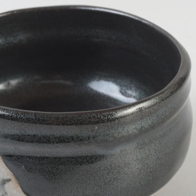 Kato Sakusuke Black Oribe Tea Bowl — Flower Cutout Design, Signed Box