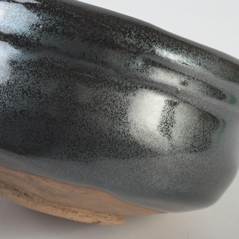 Kato Sakusuke Black Oribe Tea Bowl — Flower Cutout Design, Signed Box