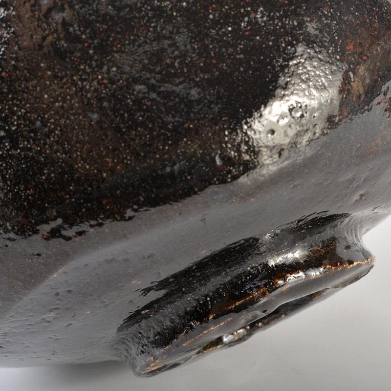 Kuro-Raku Chawan by Raku Kichizaemon — Black Raku Tea Bowl with Signed Tomobako and Shifuku