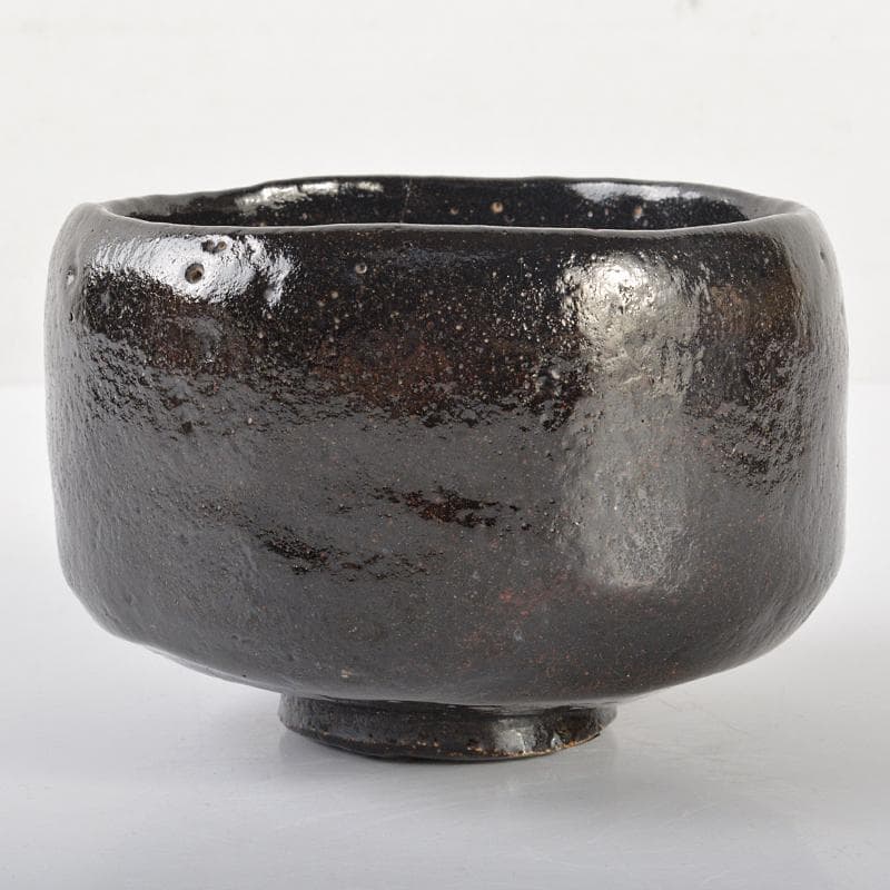 Kuro-Raku Chawan by Raku Kichizaemon — Black Raku Tea Bowl with Signed Tomobako and Shifuku