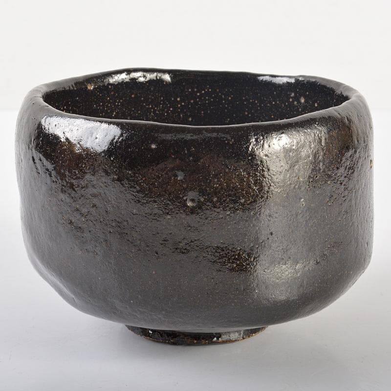 Kuro-Raku Chawan by Raku Kichizaemon — Black Raku Tea Bowl with Signed Tomobako and Shifuku