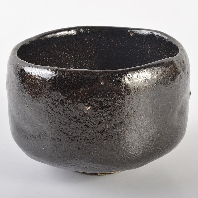 Kuro-Raku Chawan by Raku Kichizaemon — Black Raku Tea Bowl with Signed Tomobako and Shifuku