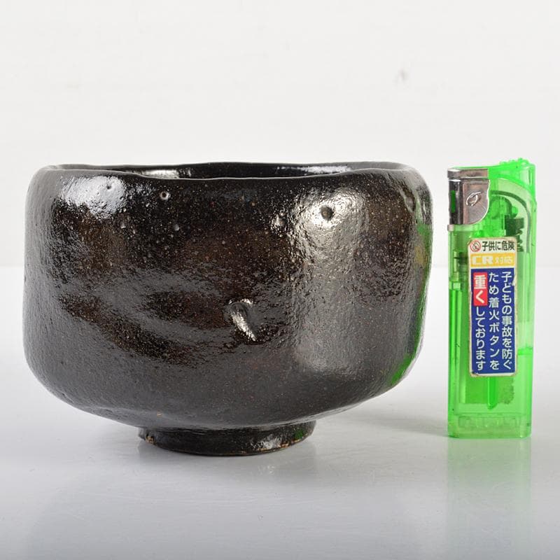 Kuro-Raku Chawan by Raku Kichizaemon — Black Raku Tea Bowl with Signed Tomobako and Shifuku
