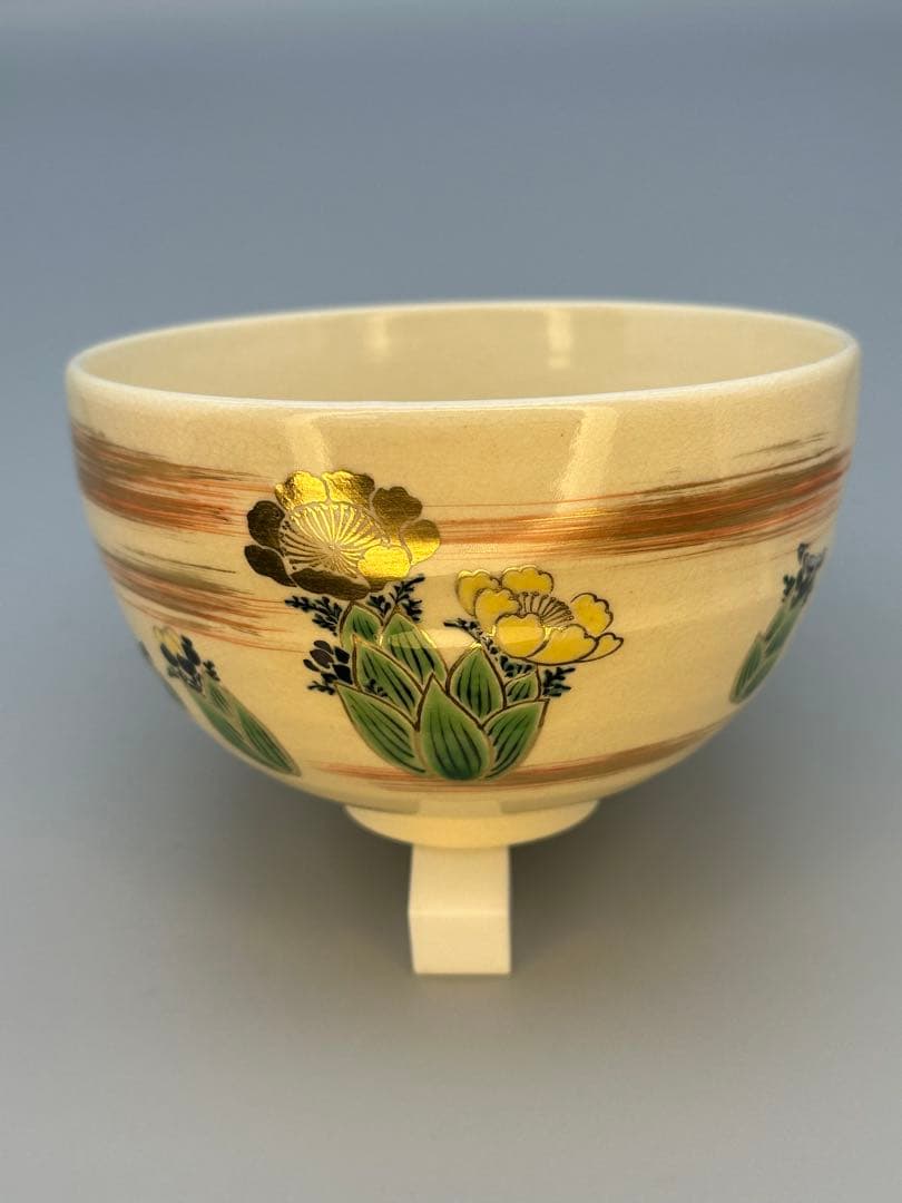 Kyoto-yaki Adonis Blossom Matcha Bowl by Eiraku Zengoro, Kyosei Art