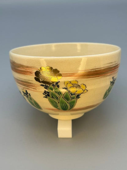 Kyoto-yaki Adonis Blossom Matcha Bowl by Eiraku Zengoro, Kyosei Art