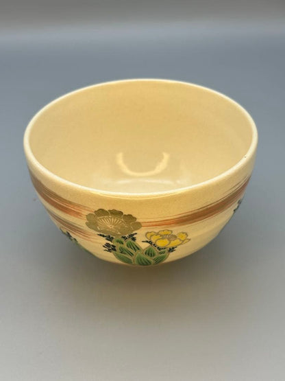 Kyoto-yaki Adonis Blossom Matcha Bowl by Eiraku Zengoro, Kyosei Art