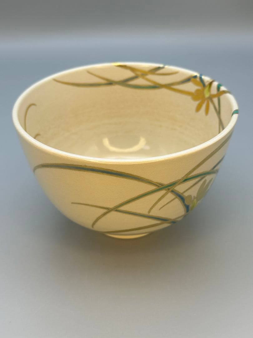 Spring Orchid Enamel Chawan by Kimata Ouraku — Kyo-yaki Tea Bowl