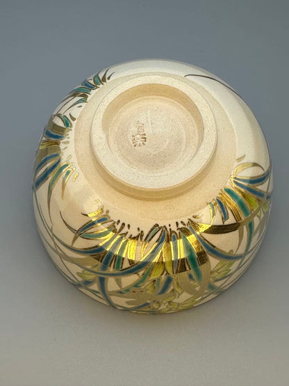 Spring Orchid Enamel Chawan by Kimata Ouraku — Kyo-yaki Tea Bowl