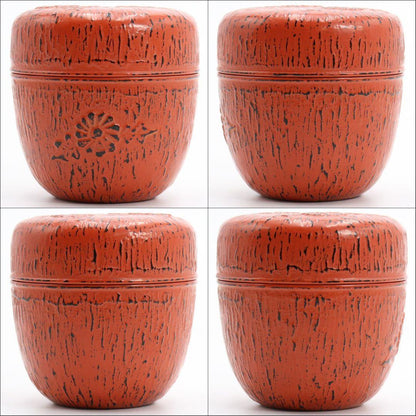 Kamakura-bori Chrysanthemum Chu-Natsume by Tanaka Kenchi - Carved Lacquer Tea Caddy