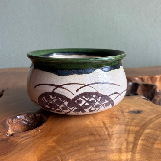 Oribe Kensui Waste Water Bowl | Iron-Painted Pine Needle and Ajiro Pattern | Flower Vessel