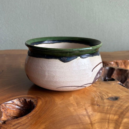 Oribe Kensui Waste Water Bowl | Iron-Painted Pine Needle and Ajiro Pattern | Flower Vessel