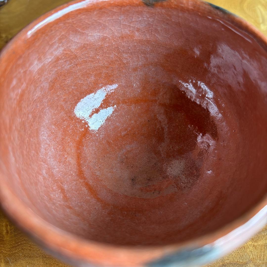 Small Aka-Raku Red Raku Chawan with Raku Seal — Compact Japanese Tea Bowl in Red and Black Glaze