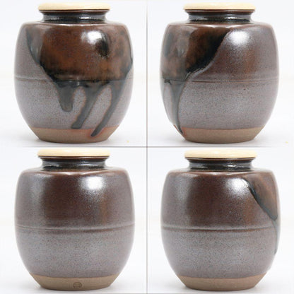 Katatsuki Tea Caddy After the Famous 'Hatsuhana' — Shoryuji Kiln, with Silk Shifuku & Tomobako