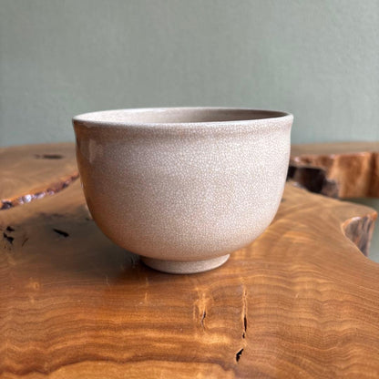 White Satsuma Matcha Bowl by Kozan — Shiro-Satsuma Chawan with Ivory Crackle Glaze, Signed Wooden Box