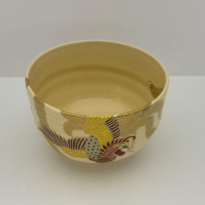 Awata-yaki Phoenix Tea Bowl by Yasuda Hiroto — Kagiya Kiln Gold Houou Chawan with Tomobako