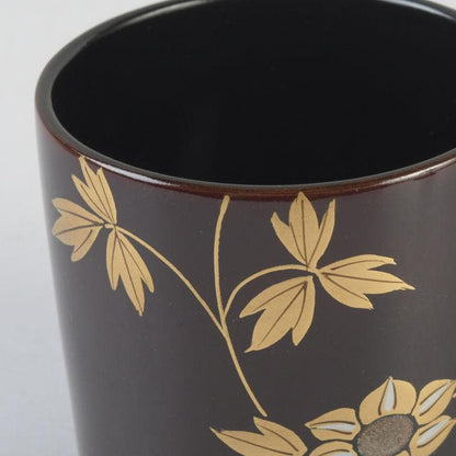 Kinrinji Maki-e Lacquer Natsume Tea Caddy by Yusai — Autumn Grasses on Tame-nuri, Signed Box
