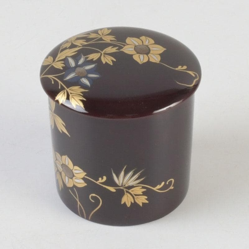 Kinrinji Maki-e Lacquer Natsume Tea Caddy by Yusai — Autumn Grasses on Tame-nuri, Signed Box