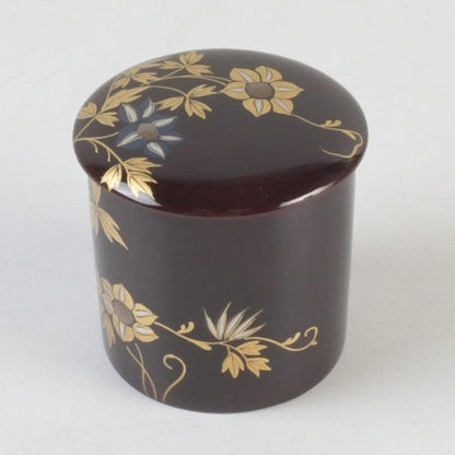 Kinrinji Maki-e Lacquer Natsume Tea Caddy by Yusai — Autumn Grasses on Tame-nuri, Signed Box