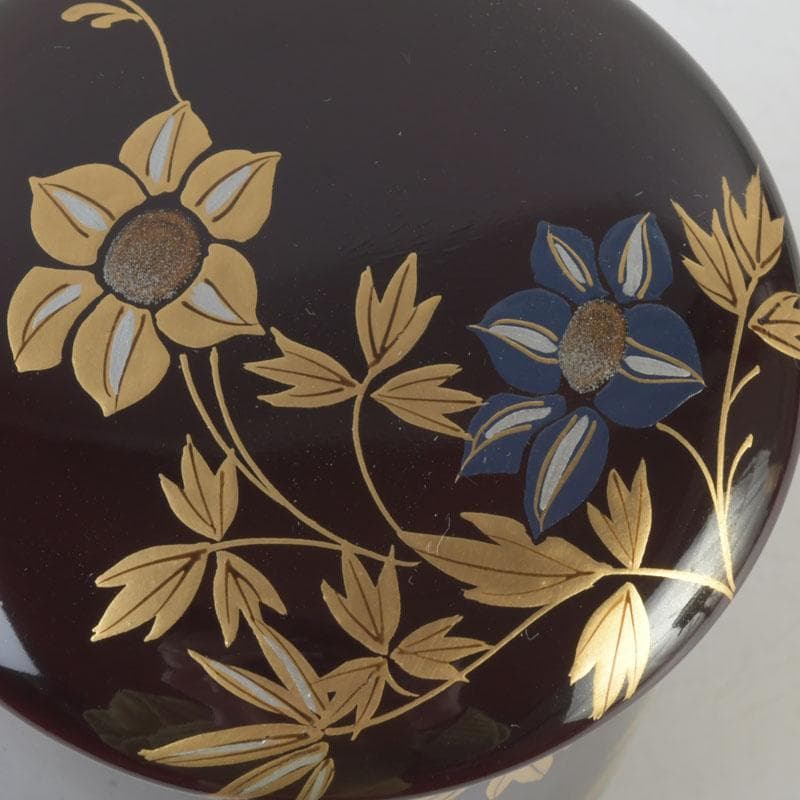 Kinrinji Maki-e Lacquer Natsume Tea Caddy by Yusai — Autumn Grasses on Tame-nuri, Signed Box
