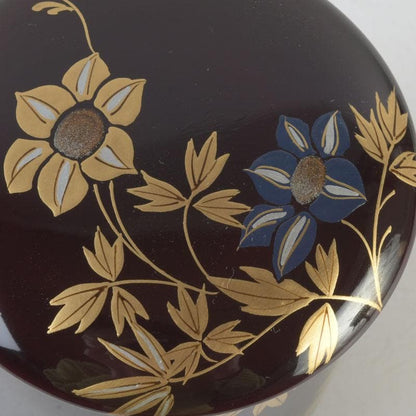 Kinrinji Maki-e Lacquer Natsume Tea Caddy by Yusai — Autumn Grasses on Tame-nuri, Signed Box